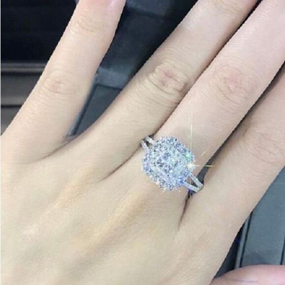 Elegant Square Cushion CZ Womens Formal Silver Fashion Engagement Ring Size 6 - Picture 3 of 15